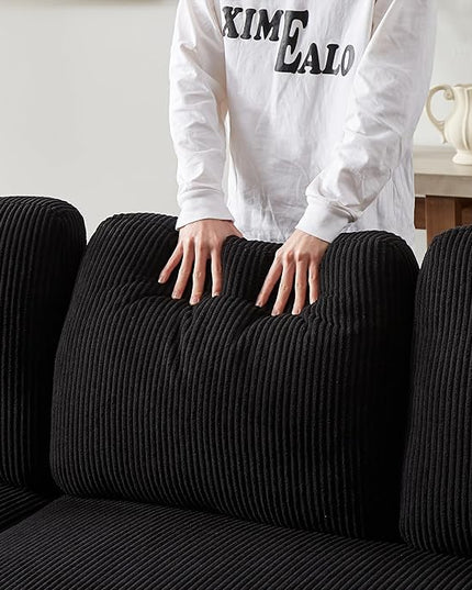 3 Seater Reversible Sleeper Sectional Sofa Bed with Storage Chaise Lounge and Cupholders, Corduroy Upholstered Convertible Sofabed Corner Couch,L Shaped Sofá for Living Room Office, Black 78.5" - LeafyLoom