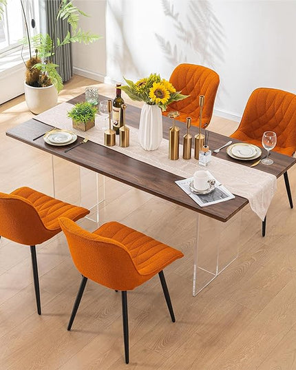 Elegant Dining Chair with Soft Padded Seat Armless Upholstered Kitchen Chairs Velvet Dining Table Chair with Curved Backrest for Kitchen Bedroom Side Dining Room, Set of 2, Orange - LeafyLoom