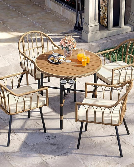 YITAHOME 5 Pieces Outdoor Patio Dining Table Chair Set,Wicker Patio Dining Set,Outdoor Rattan Dining Table Set for Patio, Backyard, Balcony, Garden (with Umbrella Hole) - LeafyLoom