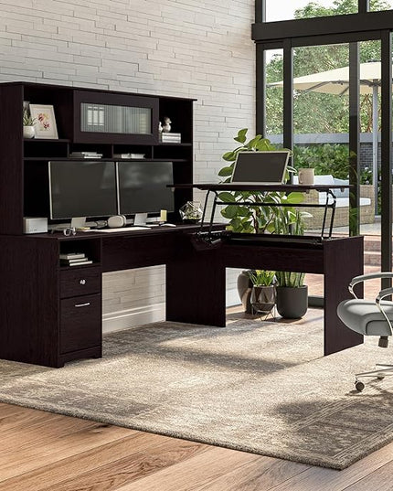 Bush Furniture Cabot 72W Computer Desk with Drawers in Espresso Oak - LeafyLoom