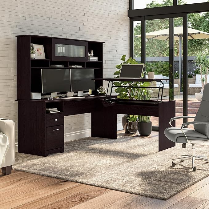 Bush Furniture Cabot 72W Computer Desk with Drawers in Espresso Oak - LeafyLoom