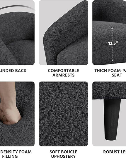 Yaheetech Accent Chairs Set of 2, Furry Living Room Chairs, Sherpa Barrel Chairs with Cozy Soft Padded, Boucle Fabric Armchais for Living Room Bedroom Reception Room Office, Dark Gray - LeafyLoom