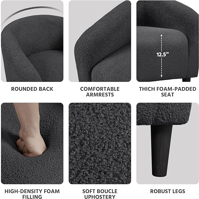 Yaheetech Accent Chairs Set of 2, Furry Living Room Chairs, Sherpa Barrel Chairs with Cozy Soft Padded, Boucle Fabric Armchais for Living Room Bedroom Reception Room Office, Dark Gray - LeafyLoom