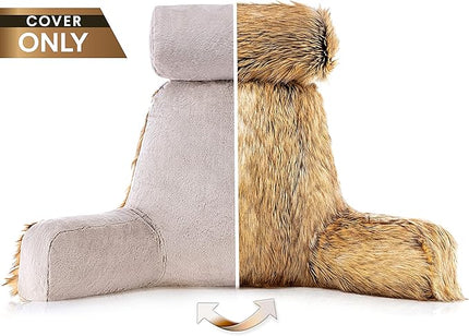 Husband Pillow XXL Cover Only - Ultra Rare Baby Amber Fox Backrest Pillowcase Set, 2-Tone Reversible Double Sided Fabulous Faux Fur Reading & Bed Rest, Thick Zippers,2 Sided Solid Fabric Neck Rolls - LeafyLoom