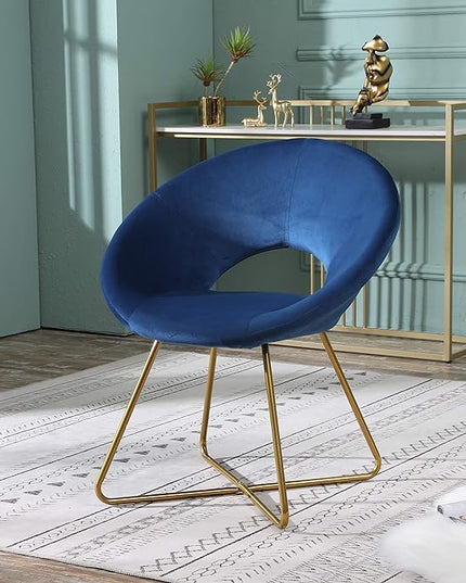 Roundhill Furniture Slatina Silky Velvet Upholstered Accent Chair with Gold Tone Finished Base, 25D x 28W x 31.5H in, Blue - LeafyLoom