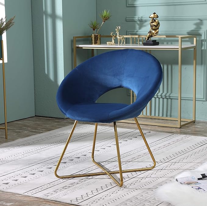 Roundhill Furniture Slatina Silky Velvet Upholstered Accent Chair with Gold Tone Finished Base, 25D x 28W x 31.5H in, Blue - LeafyLoom