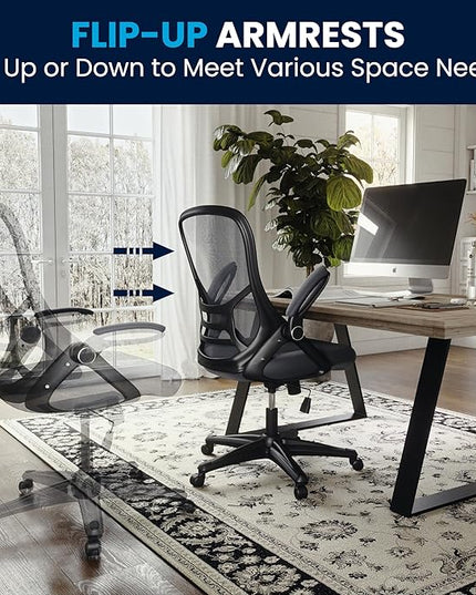 Flash Furniture Porter High-Back Swivel Office Chair with Adjustable Lumbar Support and Seat Height, Ergonomic Mesh Desk Chair with Flip-Up Armrests, Black - LeafyLoom