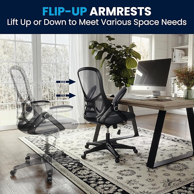 Flash Furniture Porter High-Back Swivel Office Chair with Adjustable Lumbar Support and Seat Height, Ergonomic Mesh Desk Chair with Flip-Up Armrests, Black - LeafyLoom