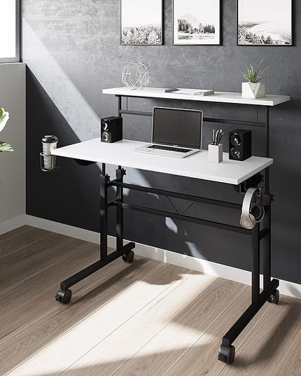 NicBex Laik-DW-00049-DX Desks, 35.25" W x 25" D x 28" H, White+Black - LeafyLoom