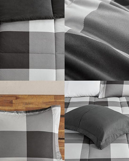 Woolrich Comforter Set, Cabin Lodge, Warm Cover for Colder Season, Modern Cottage-Inspired Down Alternative Ultra Soft Microfiber Bedding, Matching Sham, Plaid Grey/Black Twin 3 Piece - LeafyLoom