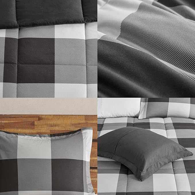 Woolrich Comforter Set, Cabin Lodge, Warm Cover for Colder Season, Modern Cottage-Inspired Down Alternative Ultra Soft Microfiber Bedding, Matching Sham, Plaid Grey/Black Twin 3 Piece - LeafyLoom