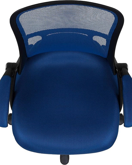 Flash Furniture Porter High-Back Swivel Office Chair with Adjustable Lumbar Support and Seat Height, Ergonomic Mesh Desk Chair with Flip-Up Armrests, Blue/Black - LeafyLoom