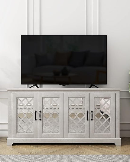 Galano Millicent TV Stand for 65+ Inch TV, Tall Entertainment Center with Mirror Doors, Rustic Media Console with Storage Shelves, Wood Television Stand for Living Room, Dusty Grey Oak - LeafyLoom
