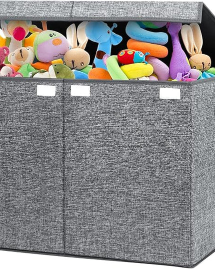 popoly 122L Large Toy Box Chest with Lid, Foldable Toy Storage Organizer Bin Boxes with Removable Divider for Kids, Boys, Girls, Nursery, Playroom, 26"x17" x17"(Linen Gray) - LeafyLoom
