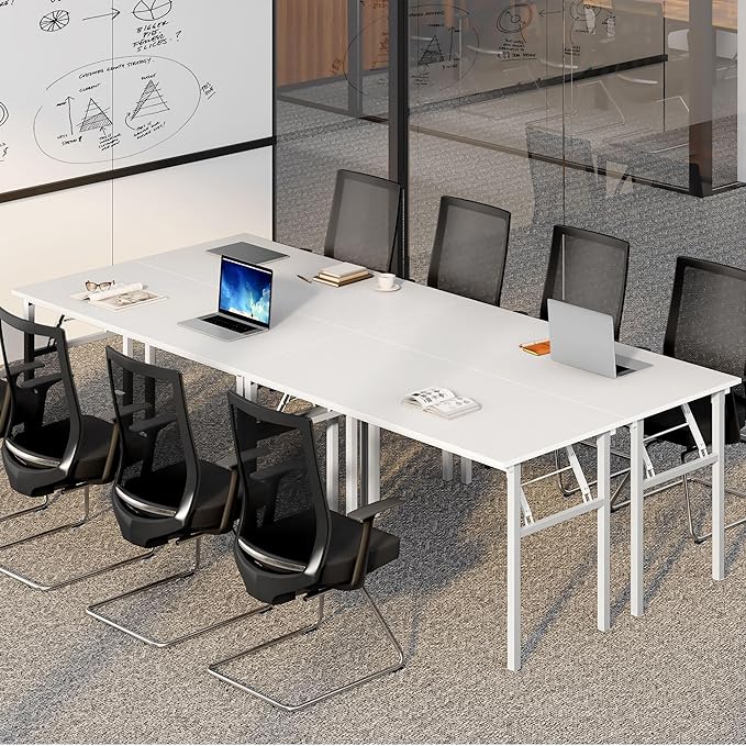Need Home Office Desk Large Computer Desk 60 inch Sturdy Table Foldable Desk Gaming Computer Table No Assembly Required, White&White Frame AC5DW(152.4 * 60) - LeafyLoom