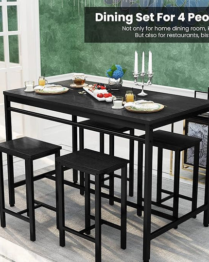 DKLGG Dinner Table Set for 4, Modern Kitchen Table and Chairs for 4 Wooden Top and Adjustable Metal Legs, Small Dining Room Table Set 5 Pieces Compact Design for Small Space - LeafyLoom