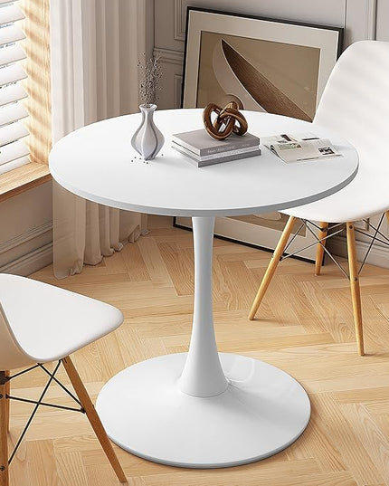 NicBex Dining Table Contemporary Kitchen Table Farmhouse Rustic 32" Round Dining Table with Round MDF Table Top, Metal Base Dining Table, End Table Leisure Coffee Table, White - LeafyLoom