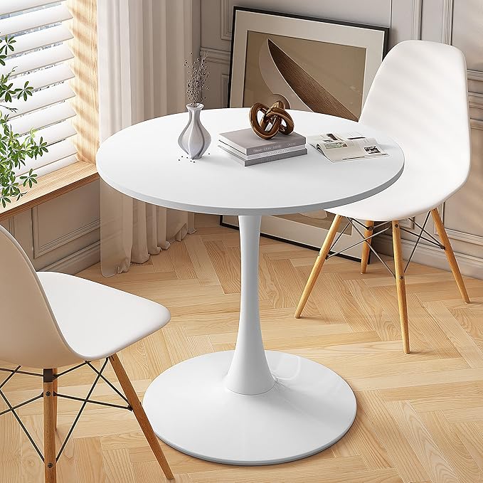 NicBex Dining Table Contemporary Kitchen Table Farmhouse Rustic 32" Round Dining Table with Round MDF Table Top, Metal Base Dining Table, End Table Leisure Coffee Table, White - LeafyLoom