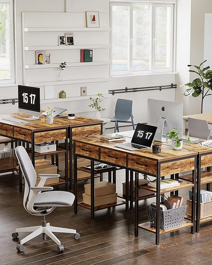 CubiCubi 47 Inch Computer Desk with 3 Drawers and Storage Shelves, Small Home Office Desk, Study Writing Table, Simple Desk for Bedroom, Rustic Brown - LeafyLoom