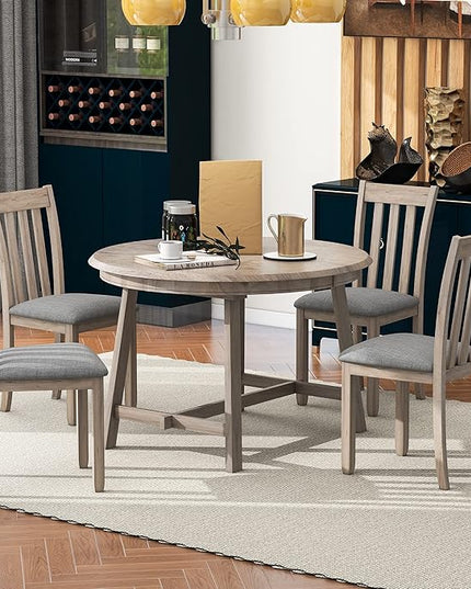 NicBex Small Dining Table Set for 4 Kitchen Table and Chairs 5-Piece Wood Dining Table Set Round Extendable Dining Table with 4 Dining Chairs for Dining Room, Natural Wood Wash - LeafyLoom