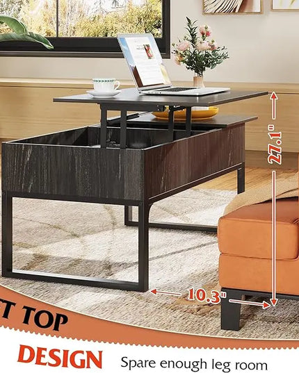 WLIVE Lift Top Coffee Table with Storage, Coffee Table with Lifting Top & Sliding Top, Wood Coffee Table for Living Room, Modern Center Table with 2 Hidden Compartment for Home, Office, Charcoal Black - LeafyLoom