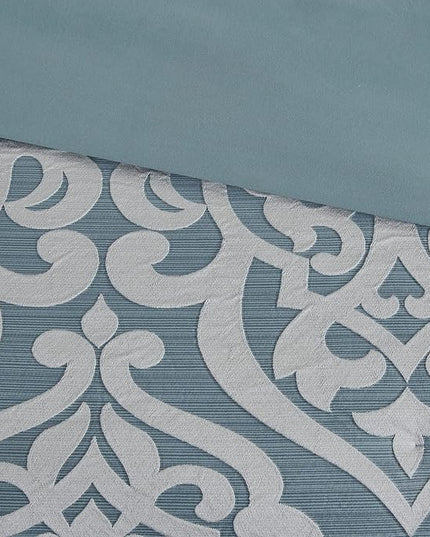 Madison Park Odette Cozy Comforter Set Jacquard Damask Medallion Design - Modern All Season, Down Alternative Bedding, Shams, Decorative Pillows, Queen(90 in x 90 in), Aqua - LeafyLoom