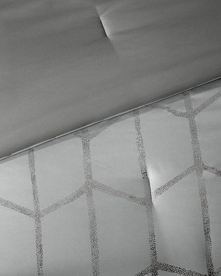 Intelligent Design Raina King / Cal King Comforter Set, Soft Microfiber Comforter Set King, Modern Geometric Metallic Bed Set, 5 Pieces College Bedding Comforter Set with 2 Shams, 2 Toss Pillows Grey - LeafyLoom