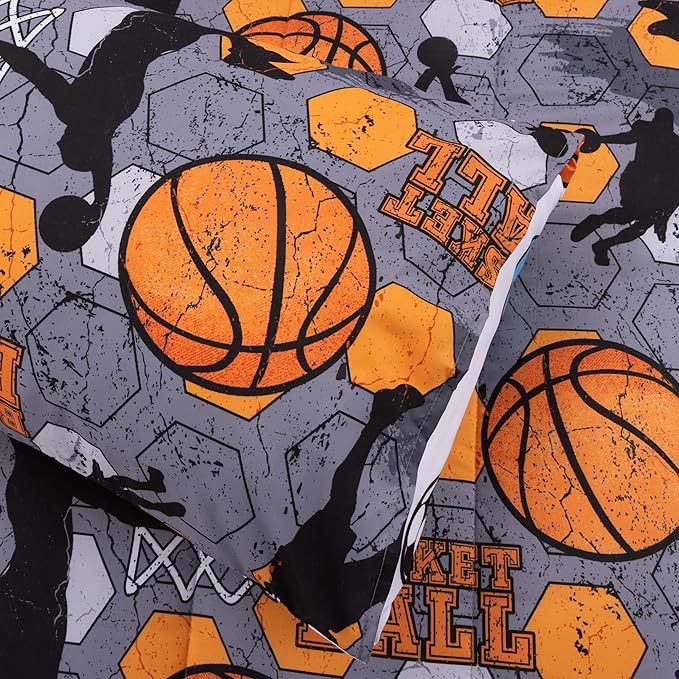 Btargot 3 Piece Grey Geometric Basketball Comforter Set Twin for Boys Teens, 3D Sports Bedding,Soft Microfiber Reversible Quilt with 2 Matching Pillow Shams, Yellow - LeafyLoom