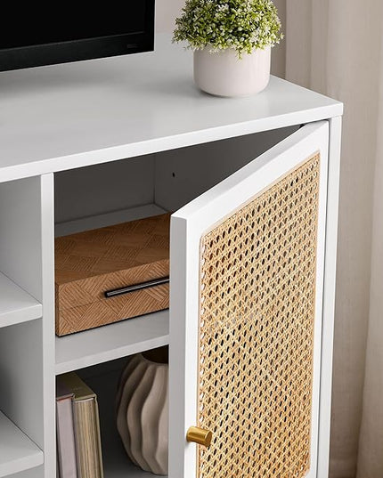 NicBex TV Stand for 55 Inch TV Modern TV Media Console Table with Adjustable Shelf, Rattan Sideboard,Entertainment Center with Storage for Living Room,Bedroom,47 Inch,White - LeafyLoom