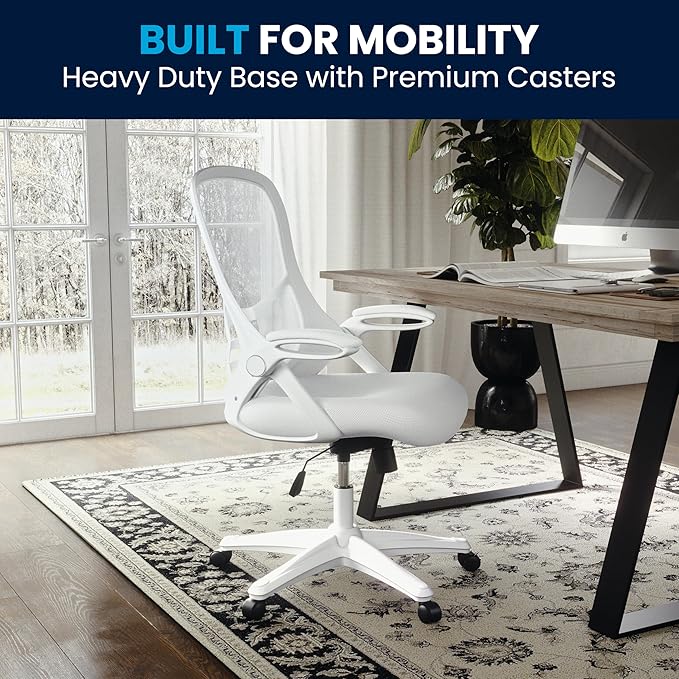 Flash Furniture Porter High-Back Swivel Office Chair with Adjustable Lumbar Support and Seat Height, Ergonomic Mesh Desk Chair with Flip-Up Armrests, White - LeafyLoom