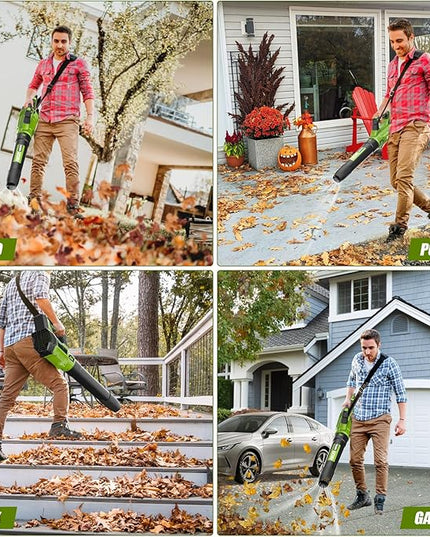 Cordless Leaf Blower - 105 MPH/530CFM, 40V Brushless Electric Leaf Blower with Turbine Fan Technology, 2X 5.0Ah Batteries and Charger with Shoulder Strap for Lawn Care, Yard, Garage Cleaning - LeafyLoom