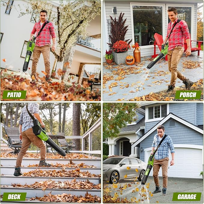 Cordless Leaf Blower - 105 MPH/530CFM, 40V Brushless Electric Leaf Blower with Turbine Fan Technology, 2X 5.0Ah Batteries and Charger with Shoulder Strap for Lawn Care, Yard, Garage Cleaning - LeafyLoom
