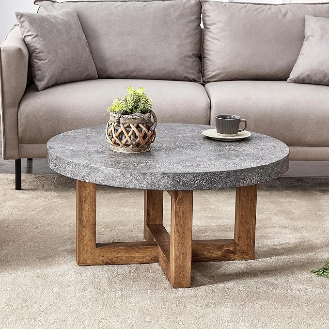 NicBex 34Inch Round Dining Table,Mid-Century Modern Kitchen Table MDF Tabletop and Crossed Legs for 2 to 4,Leisure Coffee Table for Kitchen and Living Room,Space-Saving,Grey - LeafyLoom