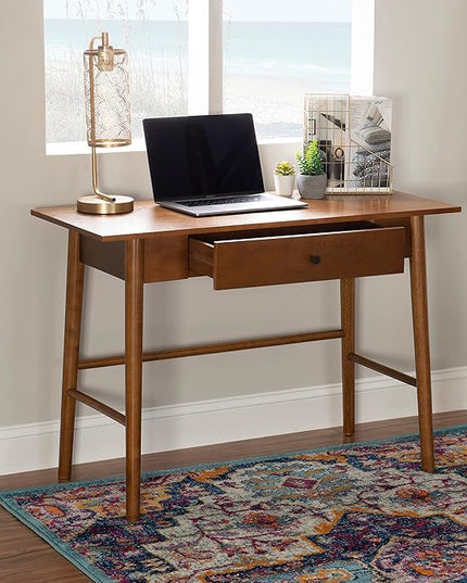 Linon Melissa Mid-Century Walnut Desk, 42" W x 19" D x 30" H - LeafyLoom