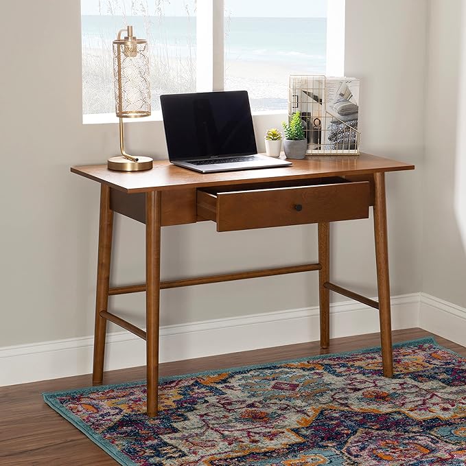 Linon Melissa Mid-Century Walnut Desk, 42" W x 19" D x 30" H - LeafyLoom