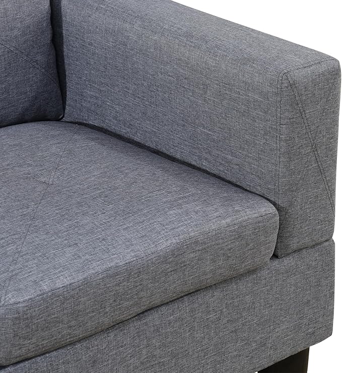 ROOMTEC Button L Shape Sectional Sofa Set, 5 Seat Upholstered Corner Couch with Storage Ottoman, Luxurious Linen Tufted Cushions, for Living Room, Apartment, 97inch, Agate Grey w/Right Chaise Lounge - LeafyLoom