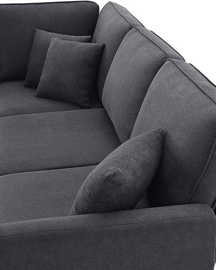 90" Modern L-Shape Sectional Sofa with Chaise Lounge,5-Seat Practical Couch Set W/ 3 Pillows,7''Leg Height,Minimalist Style,Indoor Furniture for Living Room Apartment Office,Grey Terrycloth - LeafyLoom
