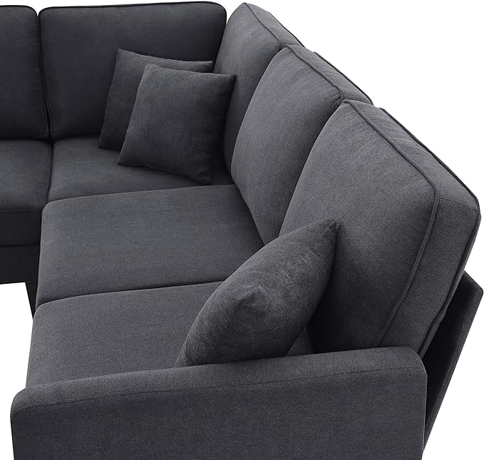 90" Modern L-Shape Sectional Sofa with Chaise Lounge,5-Seat Practical Couch Set W/ 3 Pillows,7''Leg Height,Minimalist Style,Indoor Furniture for Living Room Apartment Office,Grey Terrycloth - LeafyLoom