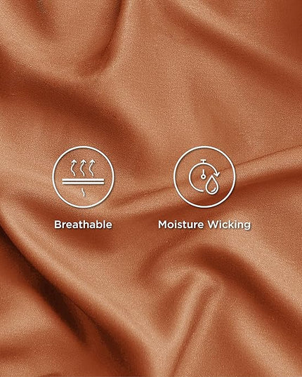 Bedsure Twin XL Sheet Set Dorm Bedding, Cooling Sheets Twin Extra Long Sheets, Rayon Derived from Bamboo, Deep Pocket Up to 16", Hotel Luxury Silky Bedding Sheets & Pillowcases, Burnt Orange - LeafyLoom