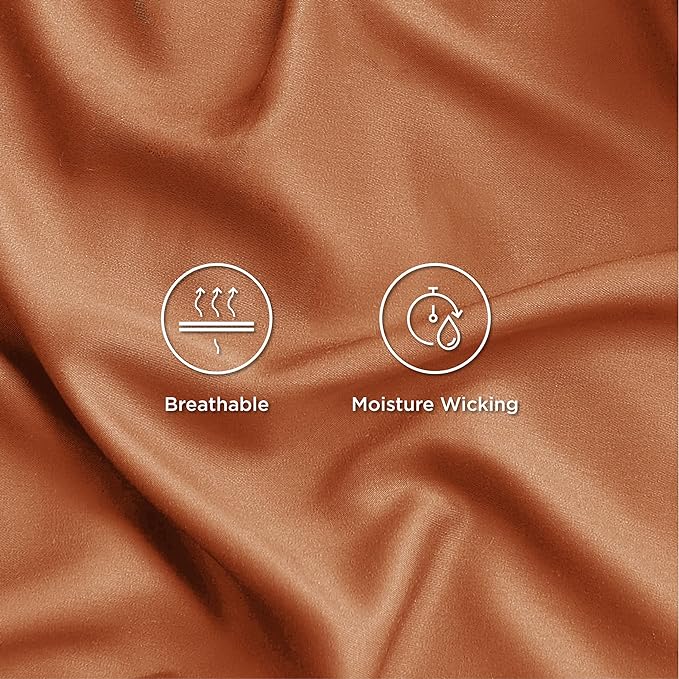Bedsure Twin XL Sheet Set Dorm Bedding, Cooling Sheets Twin Extra Long Sheets, Rayon Derived from Bamboo, Deep Pocket Up to 16", Hotel Luxury Silky Bedding Sheets & Pillowcases, Burnt Orange - LeafyLoom