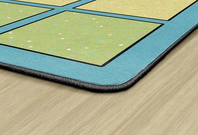 Flagship Carpets Happy Squares Educational Area Rug for Kids Room Seating Décor, Children's Classroom, Play Carpet for Teaching and Playroom, Seats 30, 10'6"x13'2", Blue & Multi Color - LeafyLoom