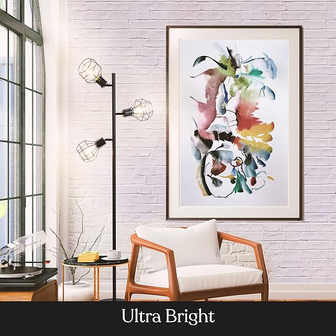Brightech Robin LED Floor Lamp, Industrial Tree Lamp for Living Rooms & Offices, Tall Lamp with 3 Cages Heads & Vintage Edison Bulbs, Rustic Standing Lamp for Reading, and Tall Lamp for Crafts - Black - LeafyLoom