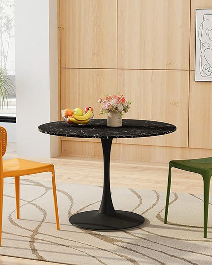 NicBex Dining Table Contemporary Kitchen Table Farmhouse Rustic 42.12" Round Dining Table with Printed Black Marble Table Top, Metal Base Dining Table, End Table Leisure Coffee Table, Black Marble - LeafyLoom
