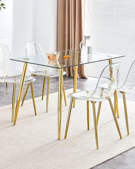 NicBex Dining Chairs Set of 6 Armless Crystal Clear Dining Chairs Modern Plastic Kitchen Chairs,Accent Ghost Chairs with Golden Metal Legs for Kitchen,Dining Room,Living Room,Transparent - LeafyLoom
