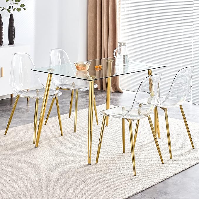 NicBex Dining Chairs Set of 6 Armless Crystal Clear Dining Chairs Modern Plastic Kitchen Chairs,Accent Ghost Chairs with Golden Metal Legs for Kitchen,Dining Room,Living Room,Transparent - LeafyLoom