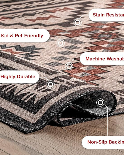 nuLOOM Leighton Machine Washable Southwestern Medallion Ultra Thin Area Rug, 4x6, Beige - LeafyLoom