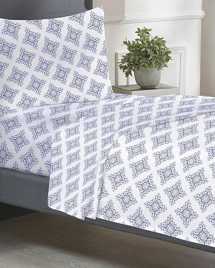 California Design Den Twin Bed Sheet Set, 100% Cotton 3 Pc Deep Pocket Twin Sheets & Pillowcase Set - Filigree - LeafyLoom
