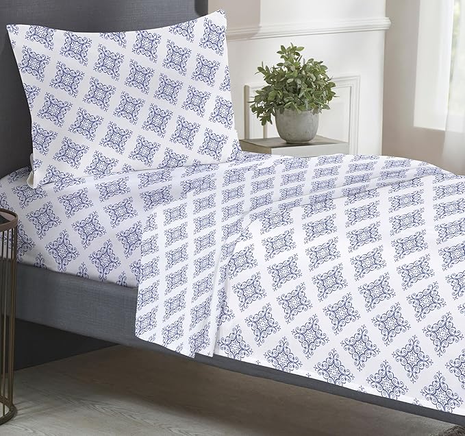 California Design Den Extra Long Twin Bed Sheets Set, 100% Cotton 3 Pc Deep Pocket Twin XL Sheets & Pillowcase Set - Filigree - LeafyLoom