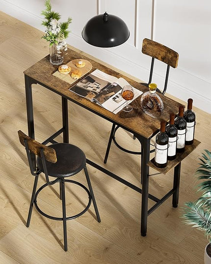 NicBex Small Dining Table for 2 Breakfast Nook Table Set Wood Top Metal Base Side Table Industrial Bar Table with Two Chairs, Adjustable Table Base Bistro Whiskey Pub Table, Antique Brown - LeafyLoom