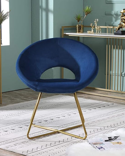 Roundhill Furniture Slatina Silky Velvet Upholstered Accent Chair with Gold Tone Finished Base, 25D x 28W x 31.5H in, Blue - LeafyLoom